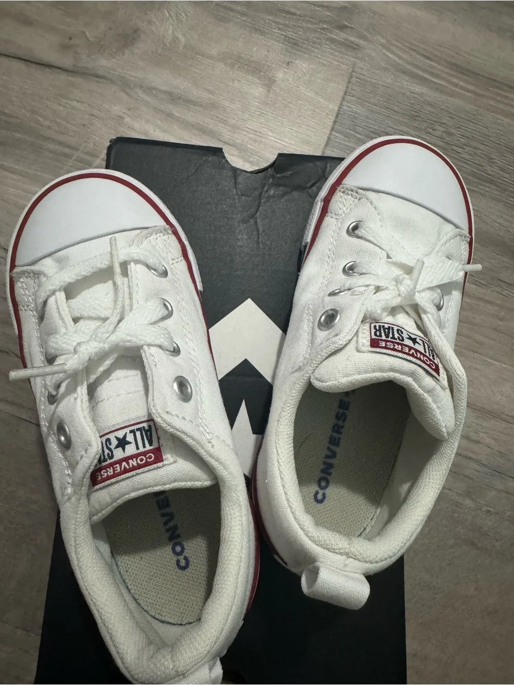 Converse Kids White Canvas Low Top Sneakers with Red Trim